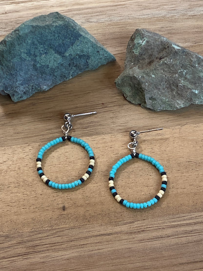 Teal Beaded Hoops