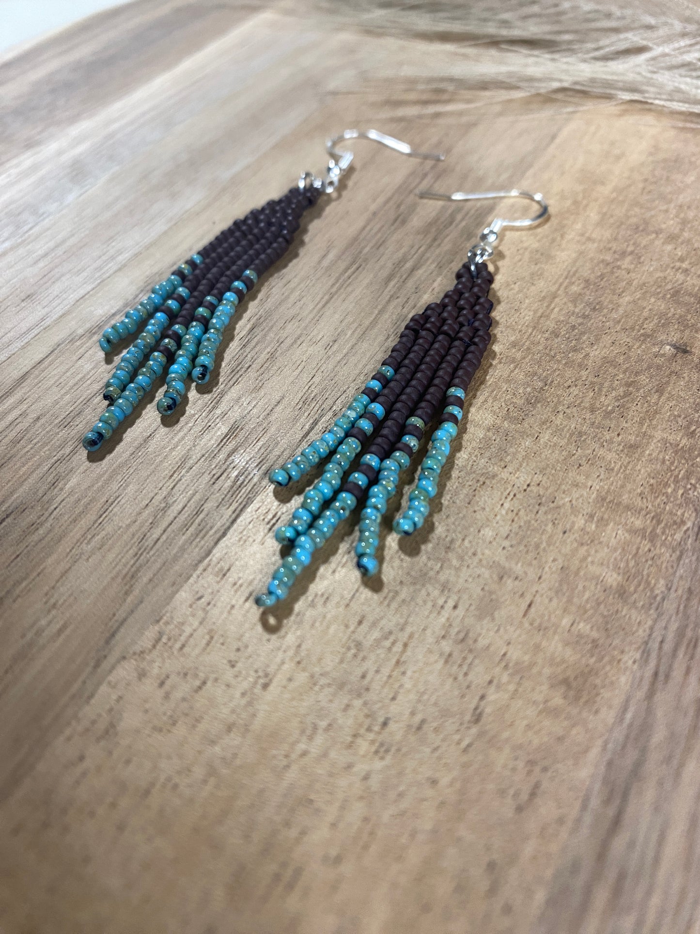 Teal Neutral Short Western Fringe Earrings