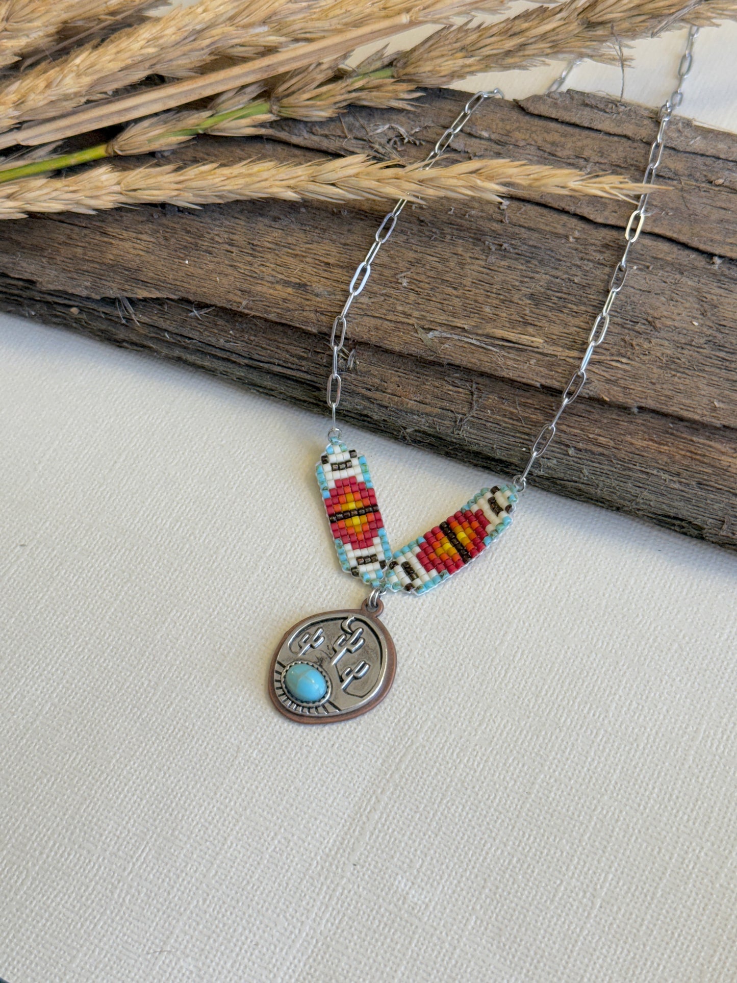Beaded Breast Collar Necklace w/ Desert Pendant