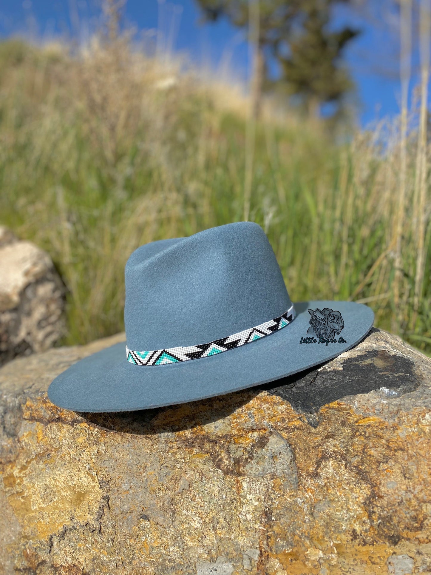 Beaded Hatband Flat Brim Hat