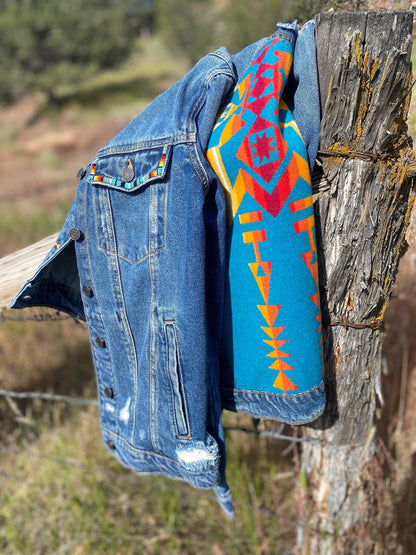 Beaded Pendleton Inlayed Denim Jacket