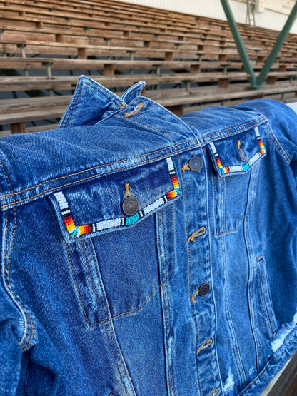 Beaded Pendleton Inlayed Denim Jacket